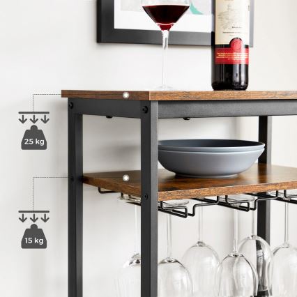 Estante multifuncional para garrafas de vinho e copos NAVARO castanho/preto