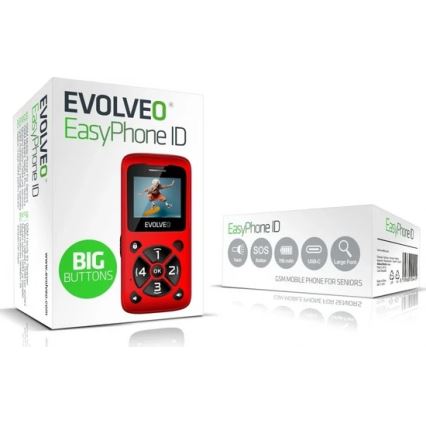 Evolveo - EasyPhone ID, telemóvel para seniores, vermelho