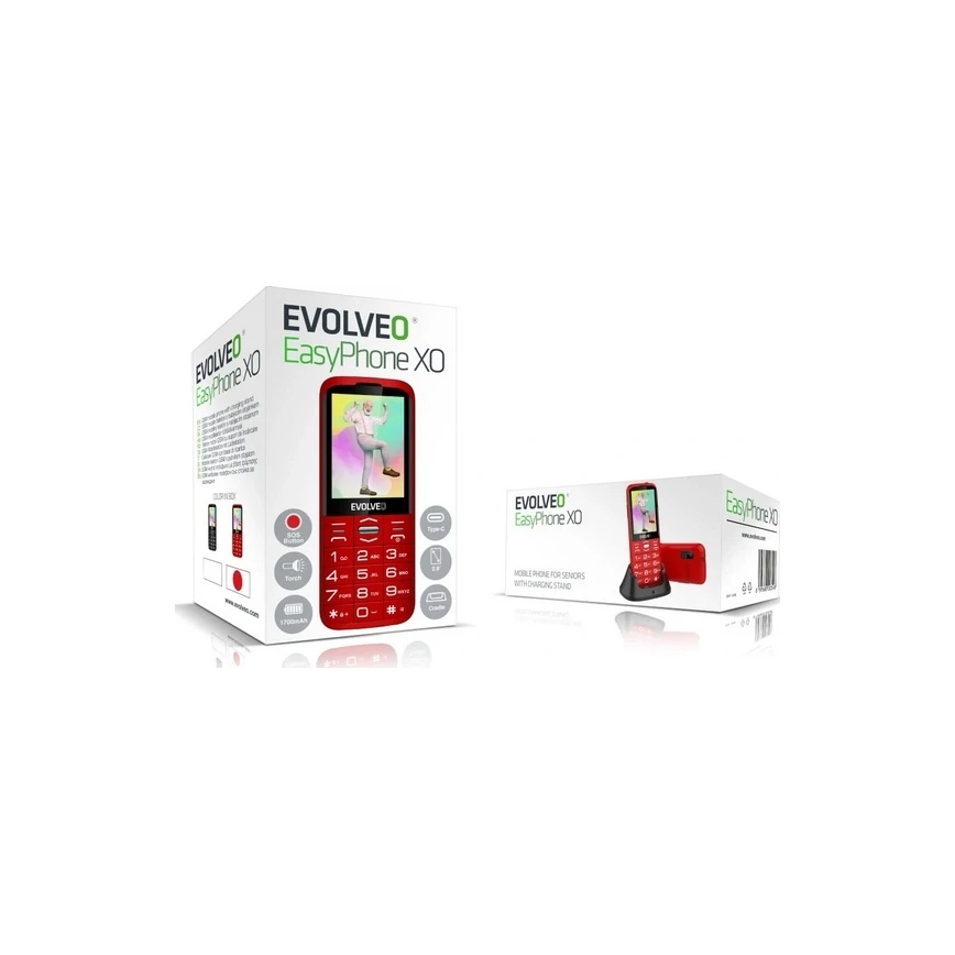 Evolveo - EasyPhone XO, telemóvel para séniores vermelho