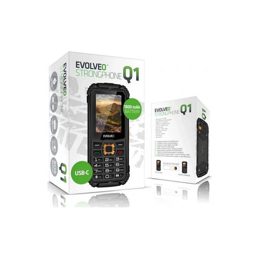 Evolveo - StrongPhone Q1 telefone Dual SIM à prova d'água preto/laranja