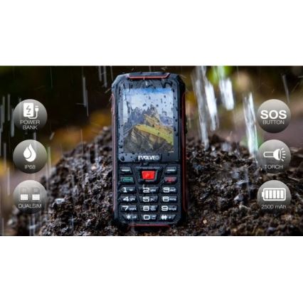 Evolveo - StrongPhone W4, telemóvel Dual SIM à prova de água preto/vermelho