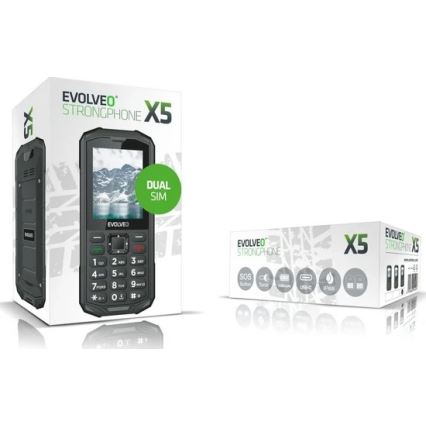Evolveo - StrongPhone X5, telemóvel Dual SIM à prova de água, preto e cinzento