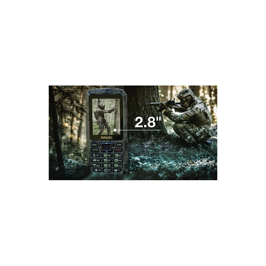 Evolveo - StrongPhone Z6, telemóvel Dual SIM impermeável em camuflagem de caça