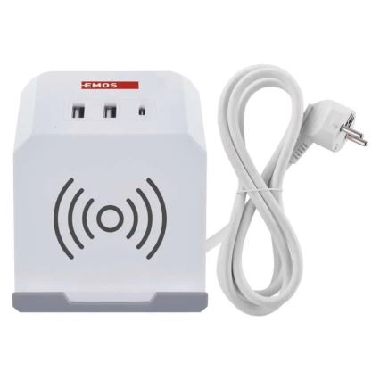 Extensão de cabo com carregamento sem fio QI 2Z + 2x USB-A + 1x USB-C 2m branco