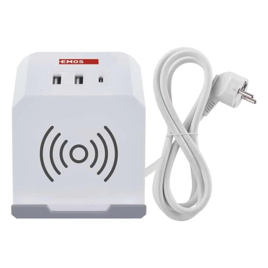 Extensão de cabo com carregamento sem fio QI 2Z + 2x USB-A + 1x USB-C 2m branco