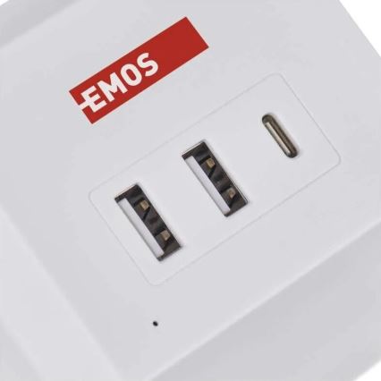 Extensão de cabo com carregamento sem fio QI 2Z + 2x USB-A + 1x USB-C 2m branco