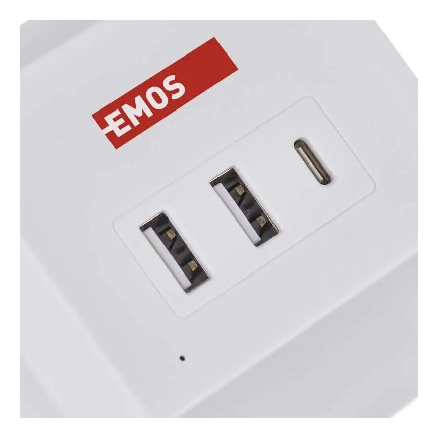 Extensão de cabo com carregamento sem fio QI 2Z + 2x USB-A + 1x USB-C 2m branco