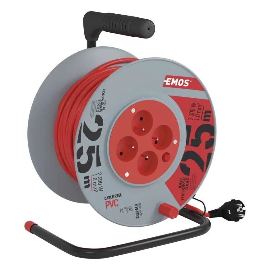 Extensão de cabo com 4 tomadas 25m cinzento/vermelho