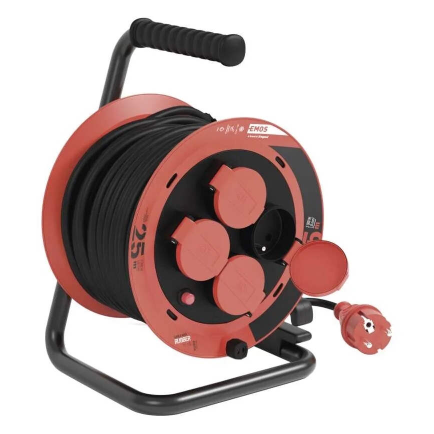 Extensão de cabo com 4 tomadas 25m IP44 vermelho