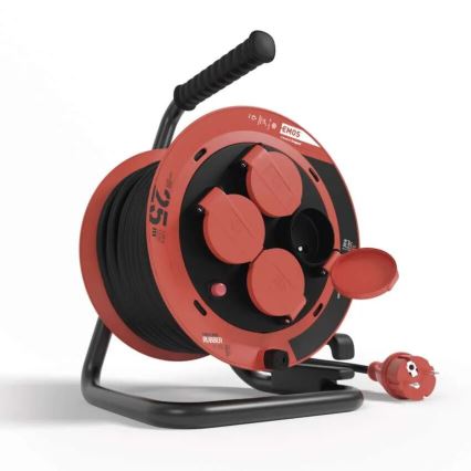 Extensão de cabo com 4 tomadas 25m IP44 vermelho