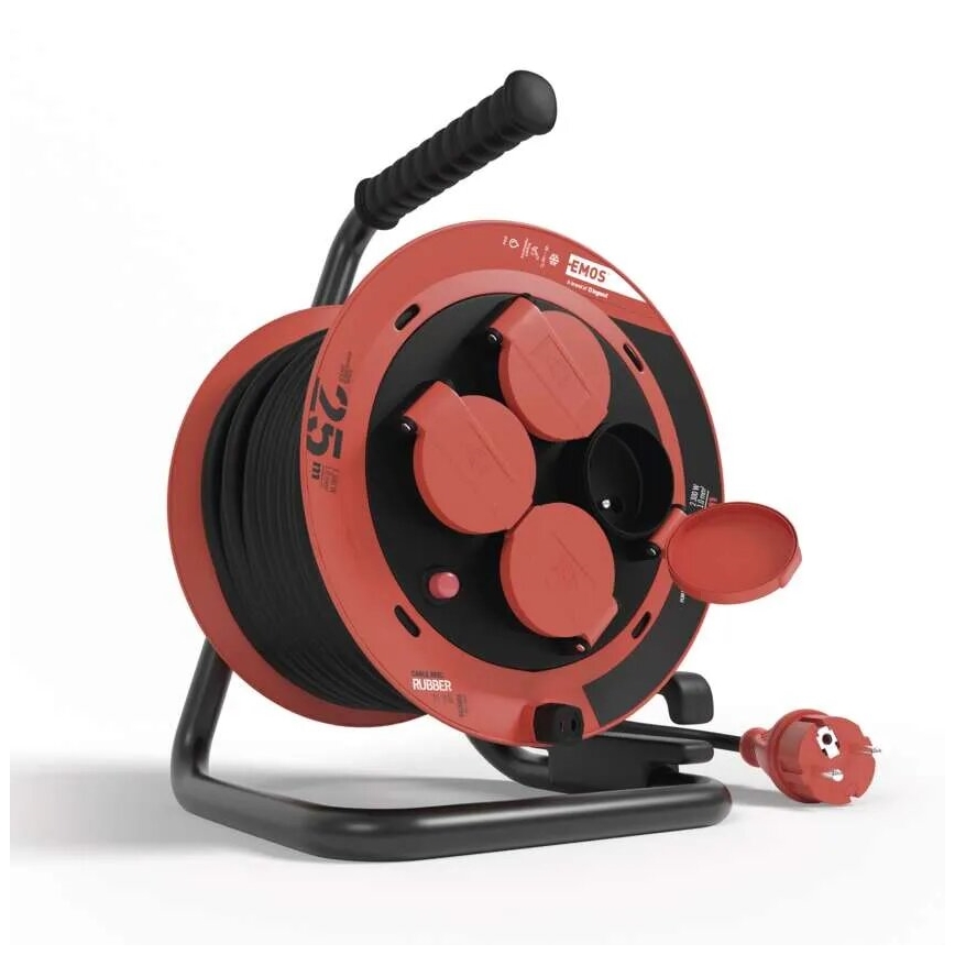 Extensão de cabo com 4 tomadas 25m IP44 vermelho