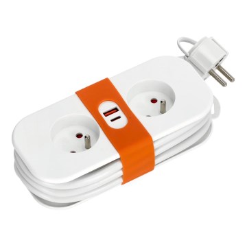Extensão elétrica 2 tomadas + 2xUSB 1,4 m branca