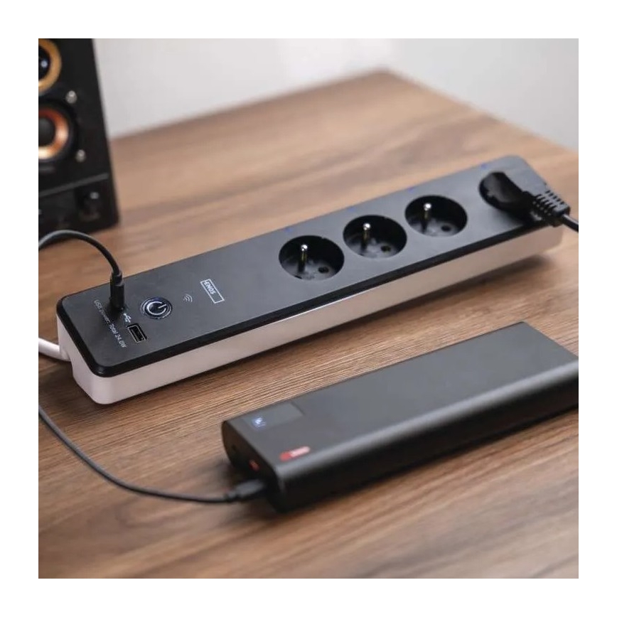Extensão inteligente com interruptor GoSmart 4 tomadas + 1x USB-A + 1x USB-C 2 m Wi-Fi Tuya