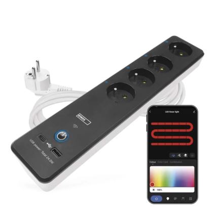 Extensão inteligente com interruptor GoSmart 4 tomadas + 1x USB-A + 1x USB-C 2 m Wi-Fi Tuya