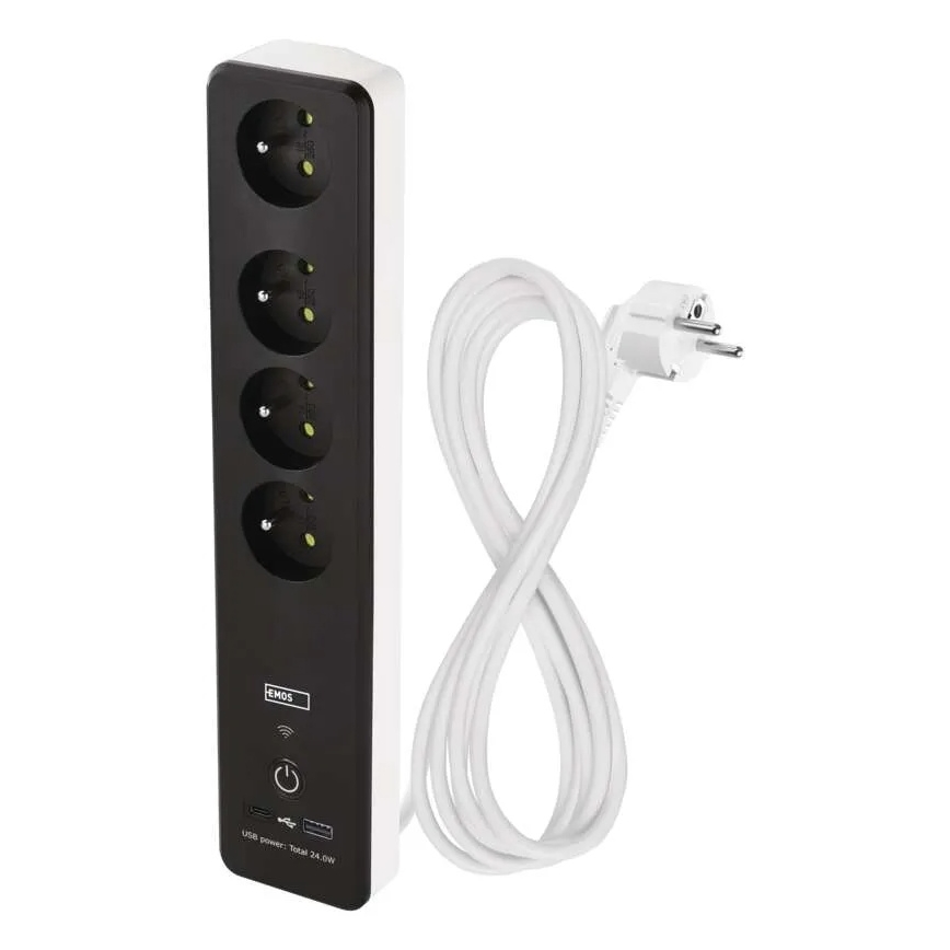 Extensão inteligente com interruptor GoSmart 4 tomadas + 1x USB-A + 1x USB-C 2 m Wi-Fi Tuya
