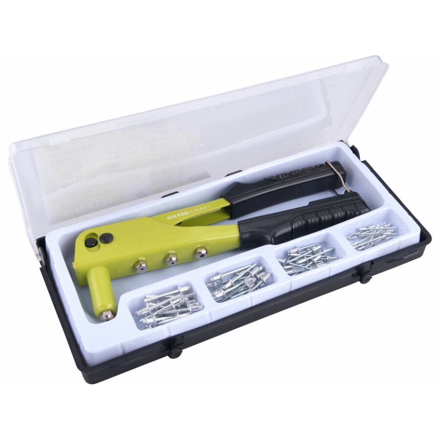 Extol - Alicate de rebitar + conjunto de rebites 60 unid.