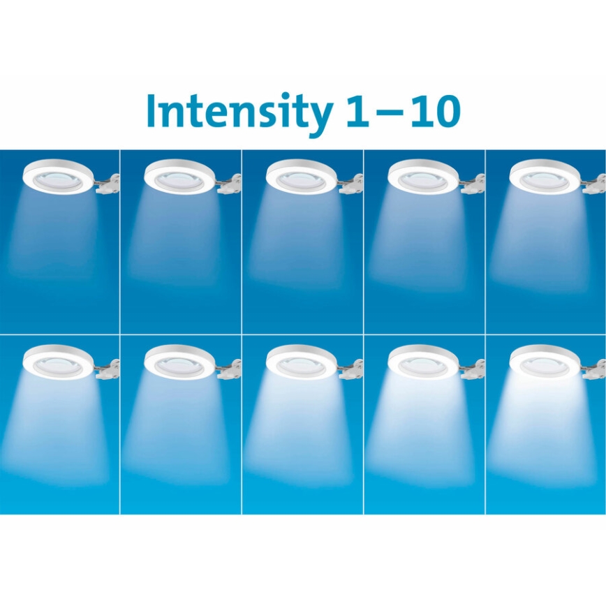 Extol - Candeeiro de mesa LED com regulação e lupa LED/8W/5V 2900/4500/7500K branco