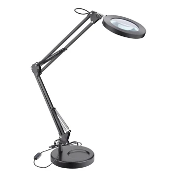 Extol - Candeeiro de mesa LED com regulação e lupa LED/8W/5V 2900/4500/7500K preto