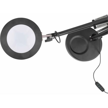 Extol - Candeeiro de mesa LED com regulação e lupa LED/8W/5V 2900/4500/7500K preto