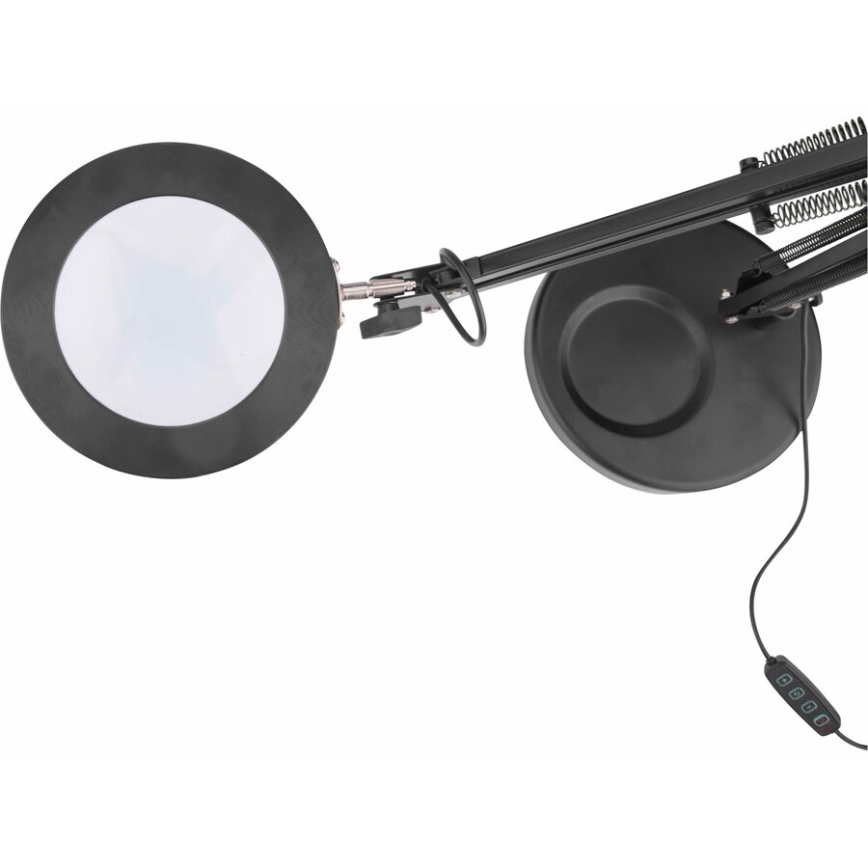 Extol - Candeeiro de mesa LED com regulação e lupa LED/8W/5V 2900/4500/7500K preto