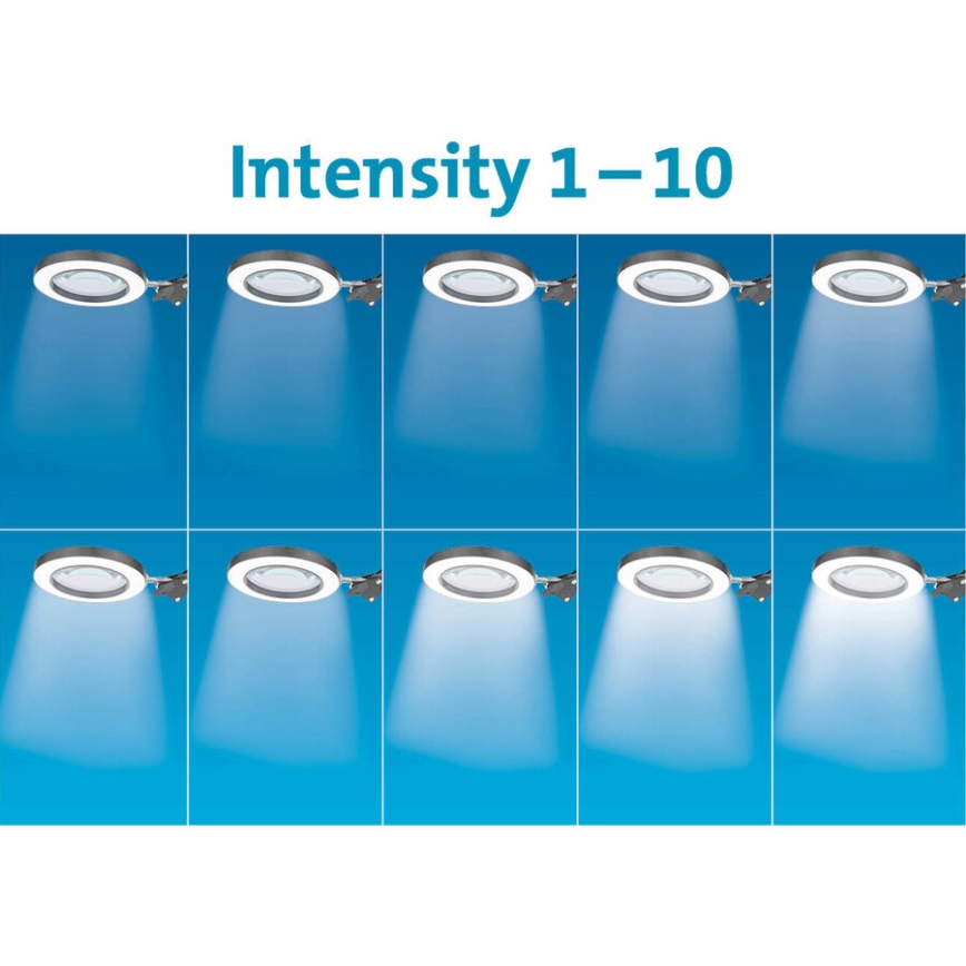 Extol - Candeeiro de mesa LED com regulação e lupa LED/8W/5V 2900/4500/7500K preto