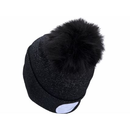 Extol - Gorro com lanterna frontal e carregamento USB 300 mAh, preto com pompom, tamanho único