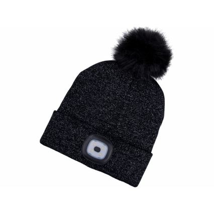 Extol - Gorro com lanterna frontal e carregamento USB 300 mAh, preto com pompom, tamanho único