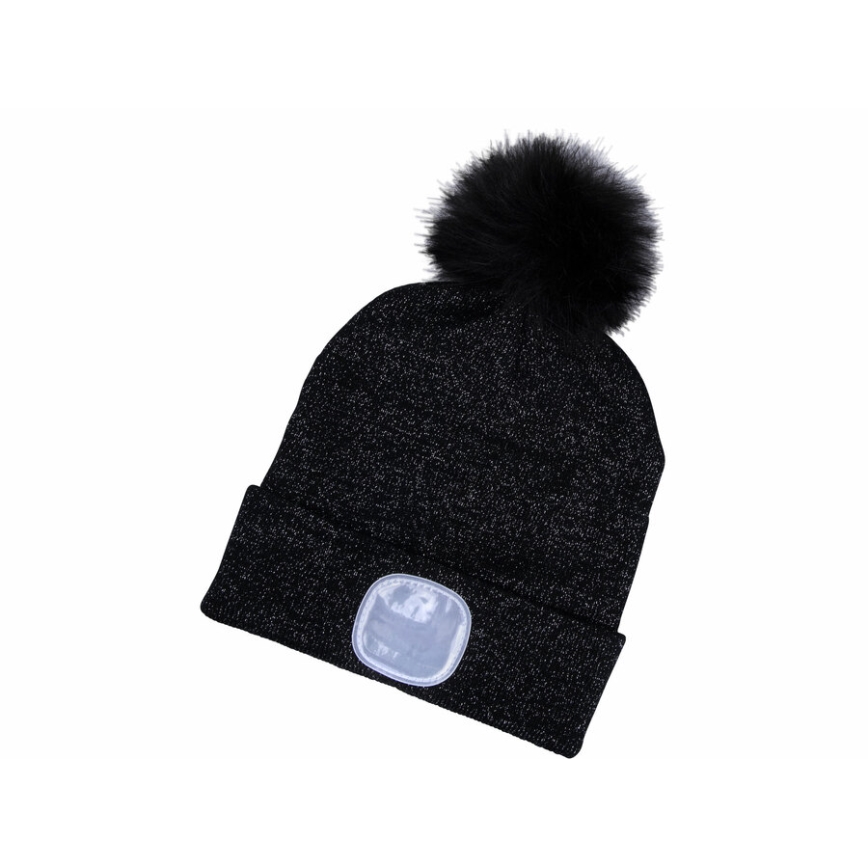 Extol - Gorro com lanterna frontal e carregamento USB 300 mAh, preto com pompom, tamanho único