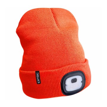Extol - Gorro com lanterna frontal recarregável por USB 250 mAh, laranja neon, tamanho único
