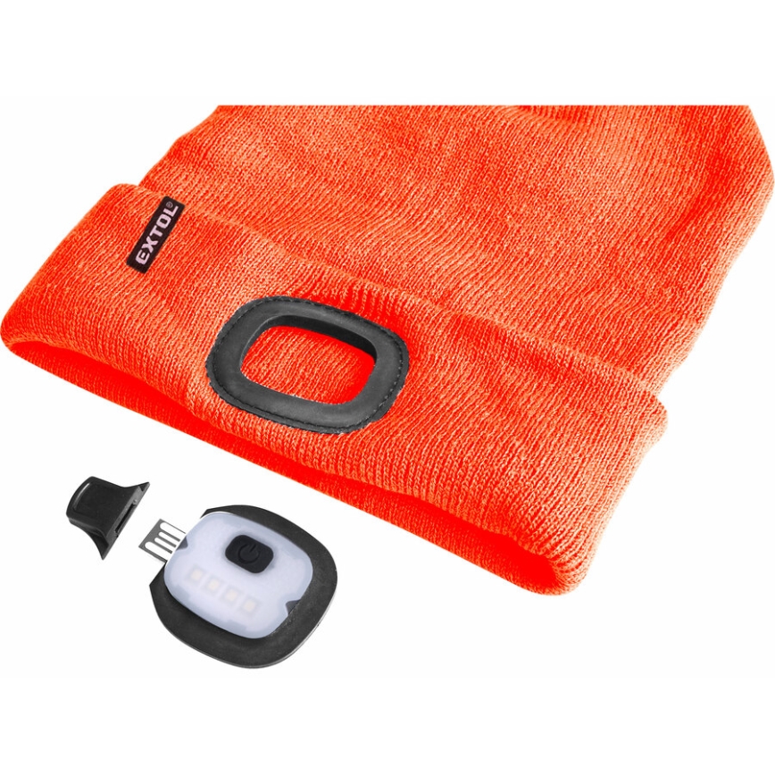 Extol - Gorro com lanterna frontal recarregável por USB 250 mAh, laranja neon, tamanho único
