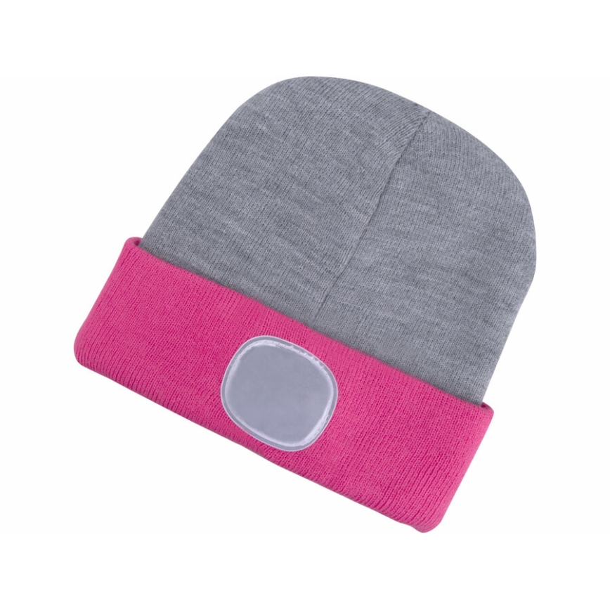 Extol - Gorro com lanterna frontal recarregável por USB 300 mAh cinzento/rosa tam. ÚNICO