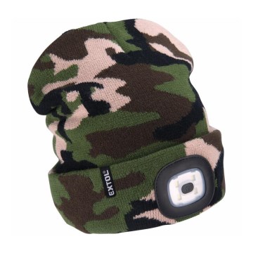 Extol - Gorro com lanterna frontal recarregável por USB (bateria 300 mAh), camuflado, tamanho único