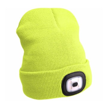 Extol - Gorro com lanterna frontal recarregável via USB 300 mAh, amarelo néon, tam. ÚNICO