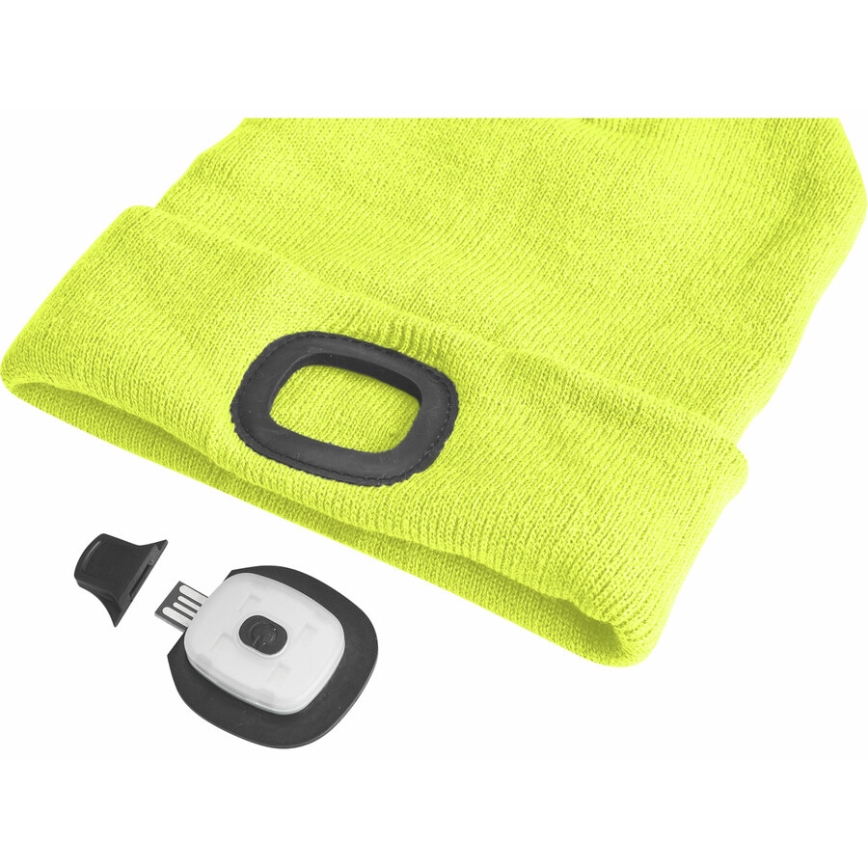 Extol - Gorro com lanterna frontal recarregável via USB 300 mAh, amarelo néon, tam. ÚNICO