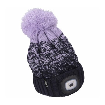 Extol - Gorro com lanterna frontal recarregável via USB (300 mAh), azul/roxo, com pompom, tamanho único