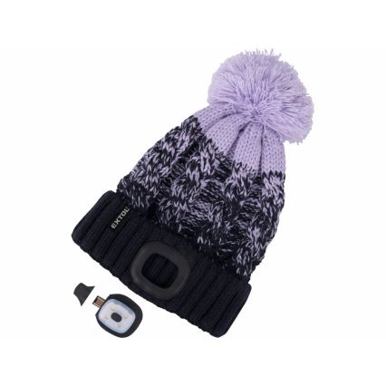 Extol - Gorro com lanterna frontal recarregável via USB (300 mAh), azul/roxo, com pompom, tamanho único