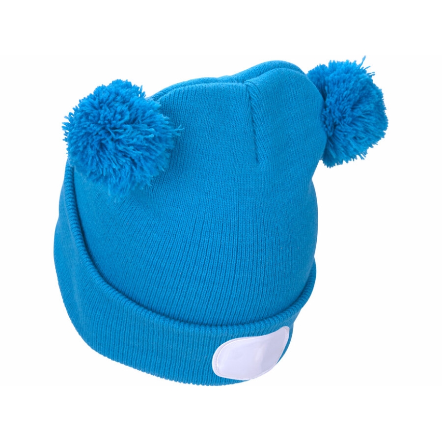 Extol - Gorro com uma lanterna de cabeça e carregador USB 250 mAh azul com pompoms tamanho infantil