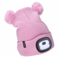 Extol - Gorro com uma lanterna de cabeça e carregador USB 250 mAh rosa com pompoms tamanho infantil