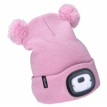 Extol - Gorro com uma lanterna de cabeça e carregador USB 250 mAh rosa com pompoms tamanho infantil
