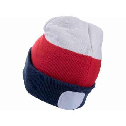 Extol - Gorro com uma lanterna de cabeça e carregador USB 300 mAh branco/vermelho/azul tamanho UNI