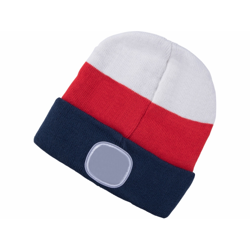 Extol - Gorro com uma lanterna de cabeça e carregador USB 300 mAh branco/vermelho/azul tamanho UNI