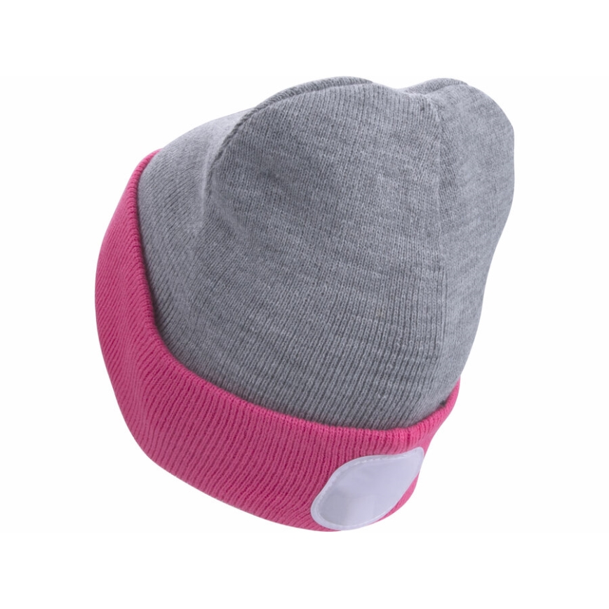 Extol - Gorro com uma lanterna de cabeça e carregador USB 300 mAh cinzento/rosa tamanho UNI