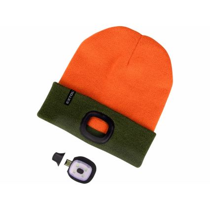 Extol - Gorro com uma lanterna de cabeça e carregador USB 300 mAh laranja neon/verde tamanho UNI