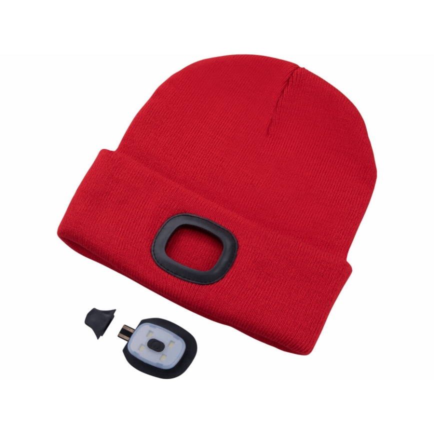 Extol - Gorro com uma lanterna de cabeça e carregador USB 300 mAh vermelho tamanho UNI