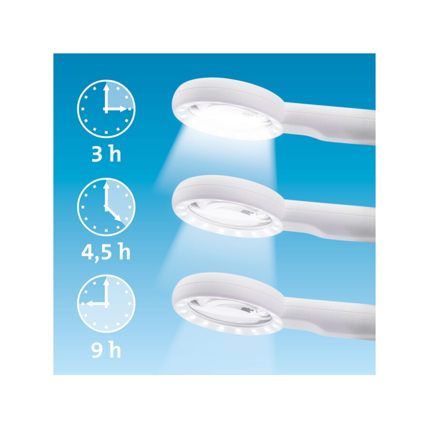 Extol - Lupa recarregável com iluminação LED dimerizável/650 mAh branca/cinzenta