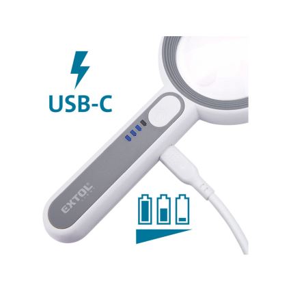 Extol - Lupa recarregável com iluminação LED dimerizável/650 mAh branca/cinzenta