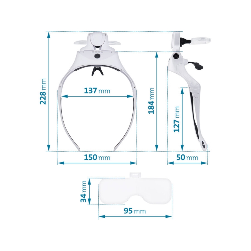Extol - Óculos recarregáveis com lente de aumento e iluminação LED/300 mAh