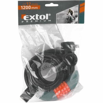 Extol Premium - Cadeado para bicicleta com cabo 12x1200 mm e código de cinco dígitos