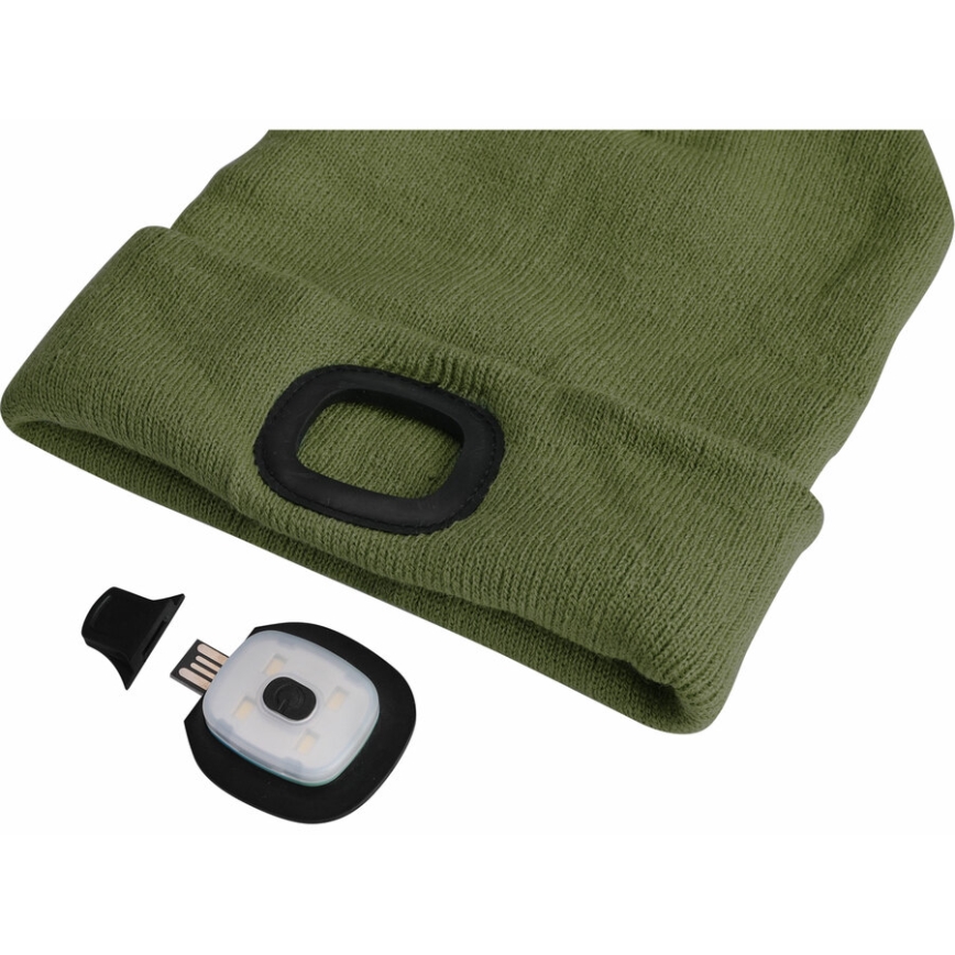 Extol - Touca com lanterna frontal e carregamento por USB 300 mAh, verde, tamanho único