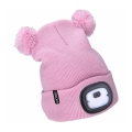 Extol - Touca infantil com luz frontal e bateria recarregável 250 mAh via USB, rosa com pompons